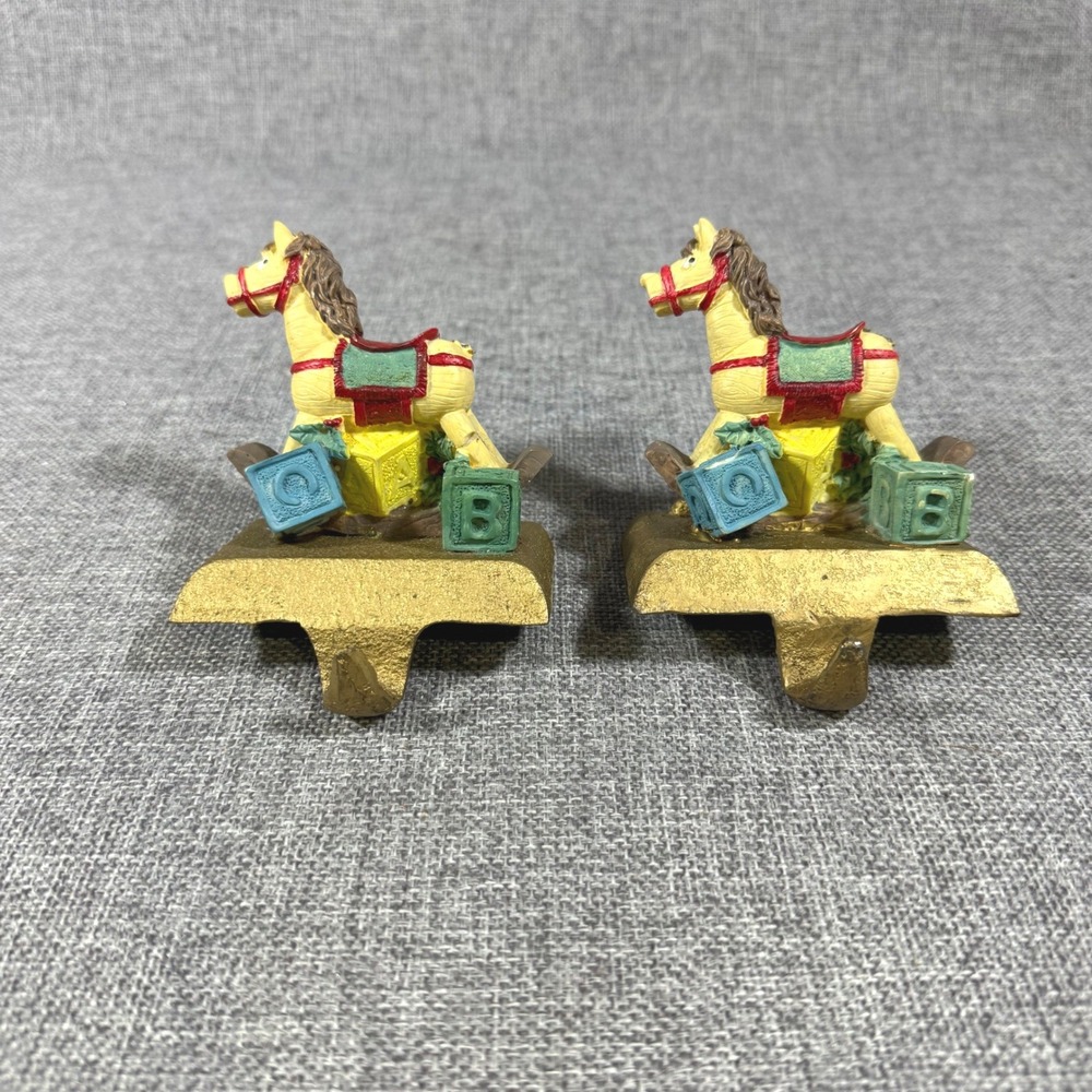 VTG Windsor Collection Cast Iron Rocking Horse Stocking Hangers Set 2 Christmas